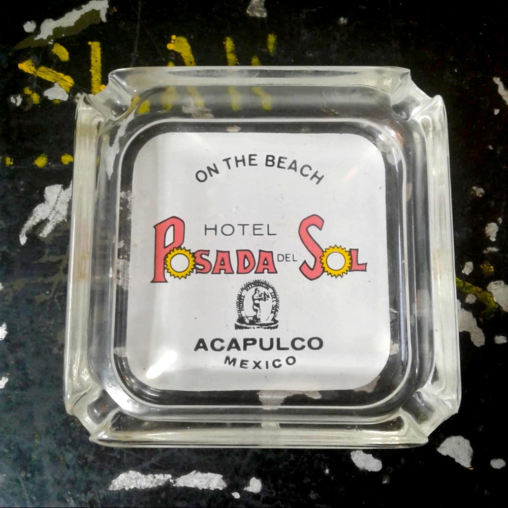 vintage Glass Square Mid Century HOTEL Posada Del Sol ACAPULCO ashtray